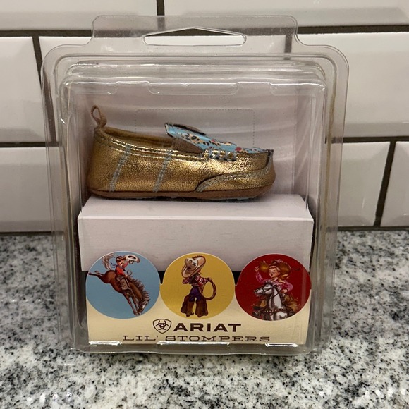 Ariat Size 1 Lil Stompers Piper Kids Gold Blue New Cactus Western Moccasins - Picture 7 of 8